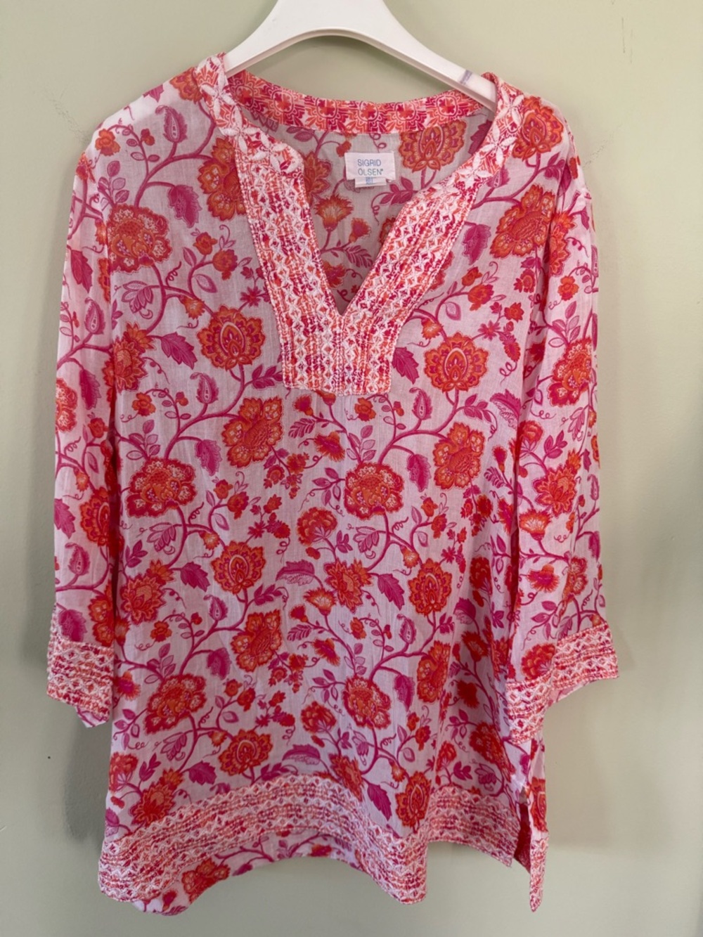Sigrid Olsen Pink & Coral Floral V-Neck Tunic